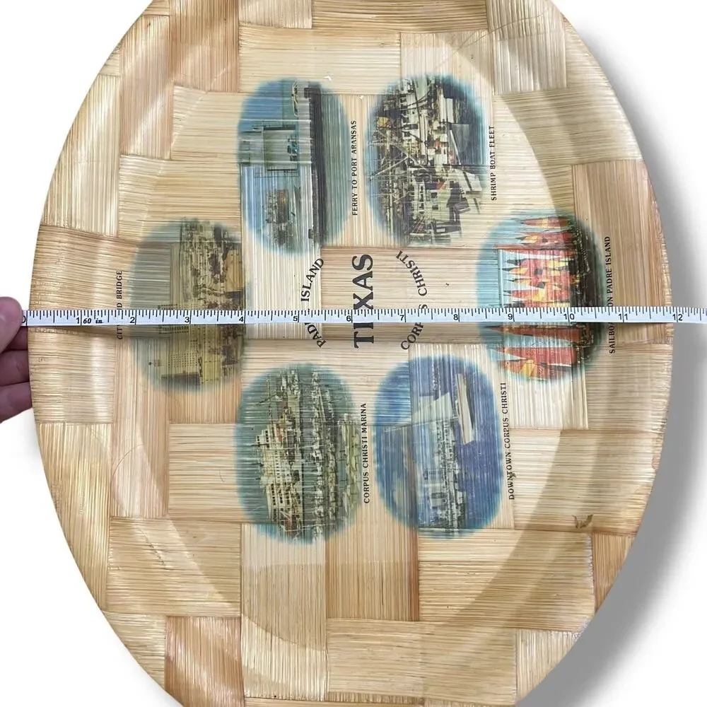 Vintage Bamboo Serving Tray Oval Texas Coast Padre Island Corpus Christi